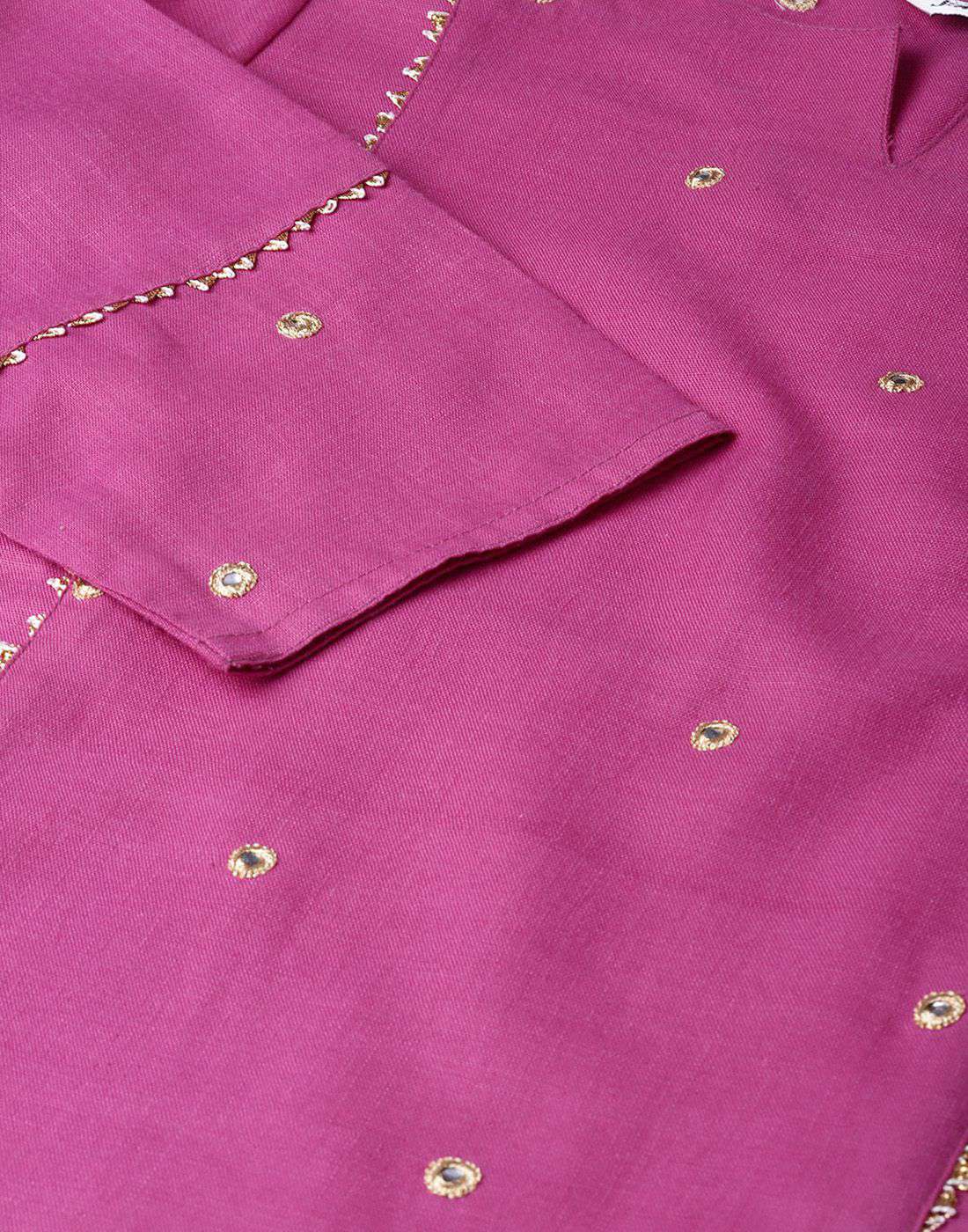Magenta Embroidered Straight Kurta With Pants