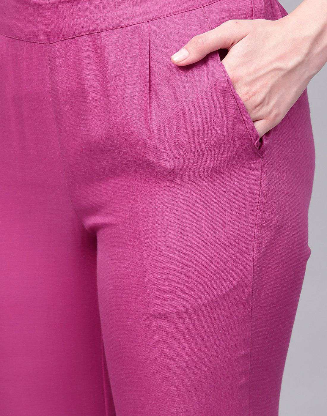 Magenta Embroidered Straight Kurta With Pants
