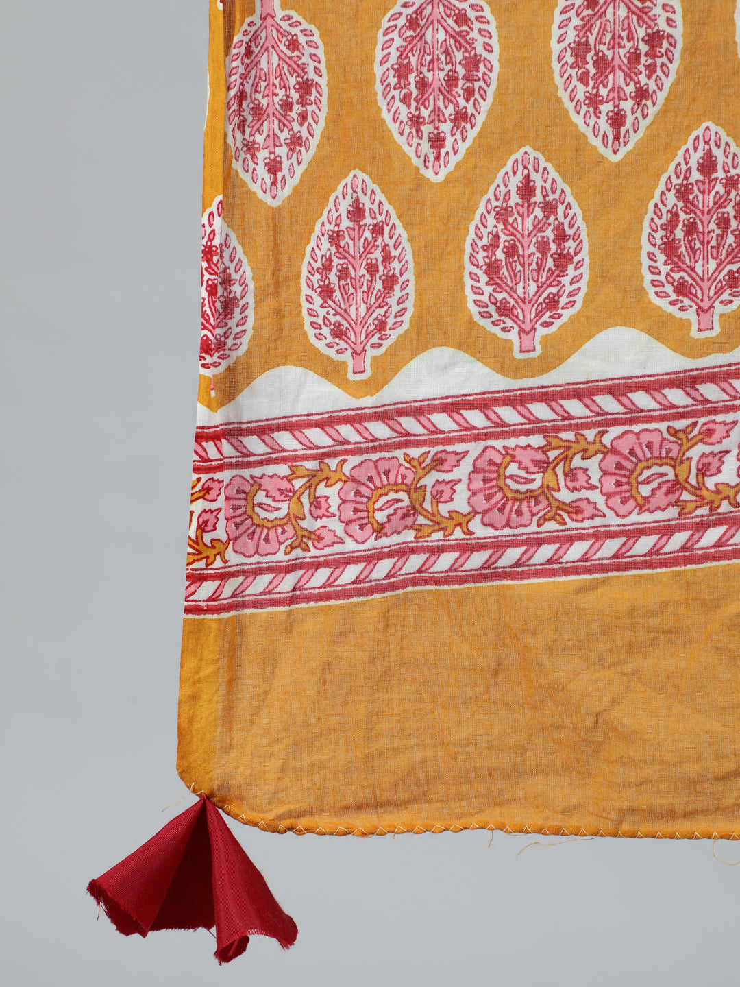 Mustard Ethnic Motifs Print Cotton Straight Kurta With Pants & Dupatta