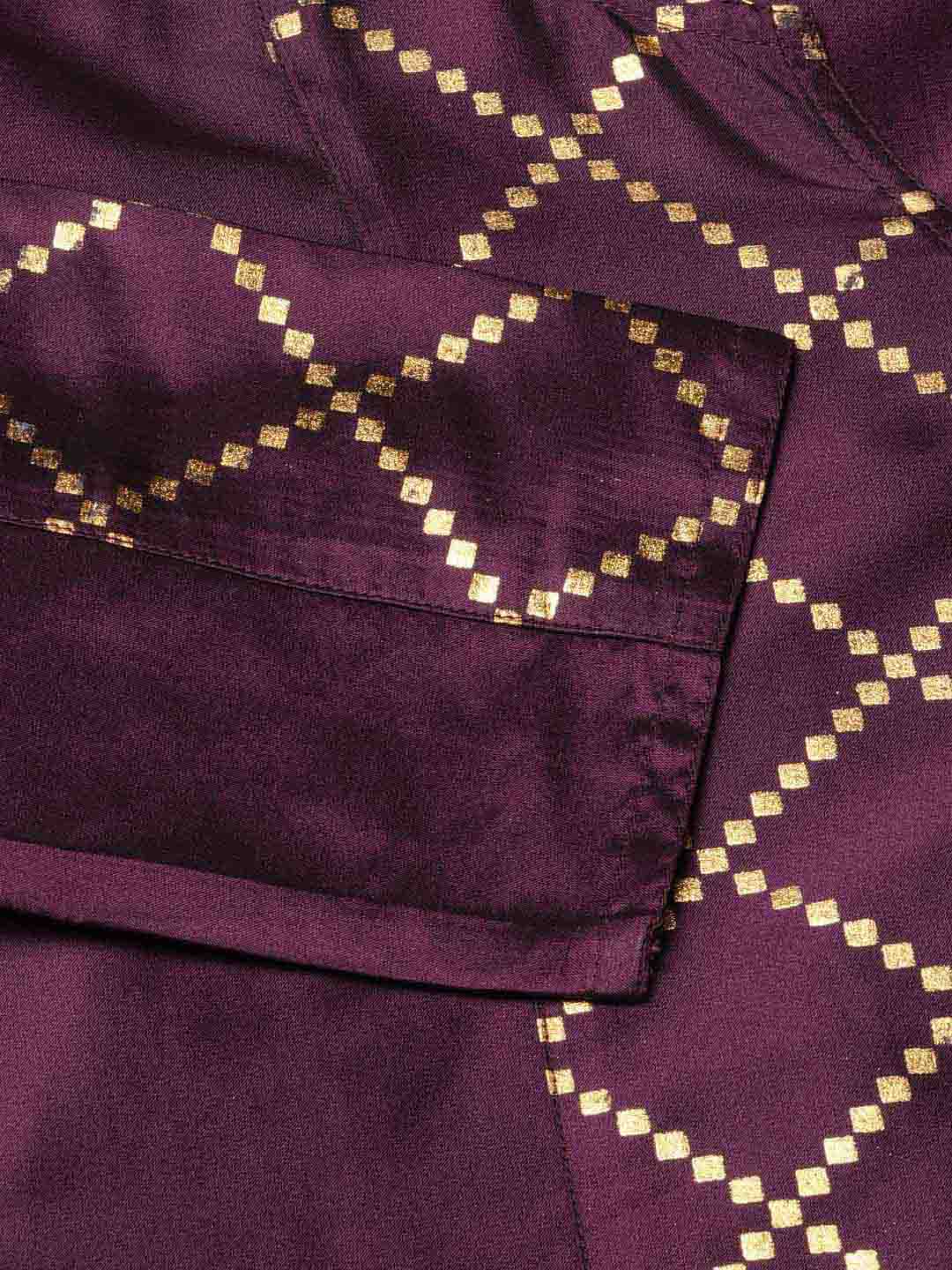 Purple & Gold Printed Silk Blend Kurta With Pants