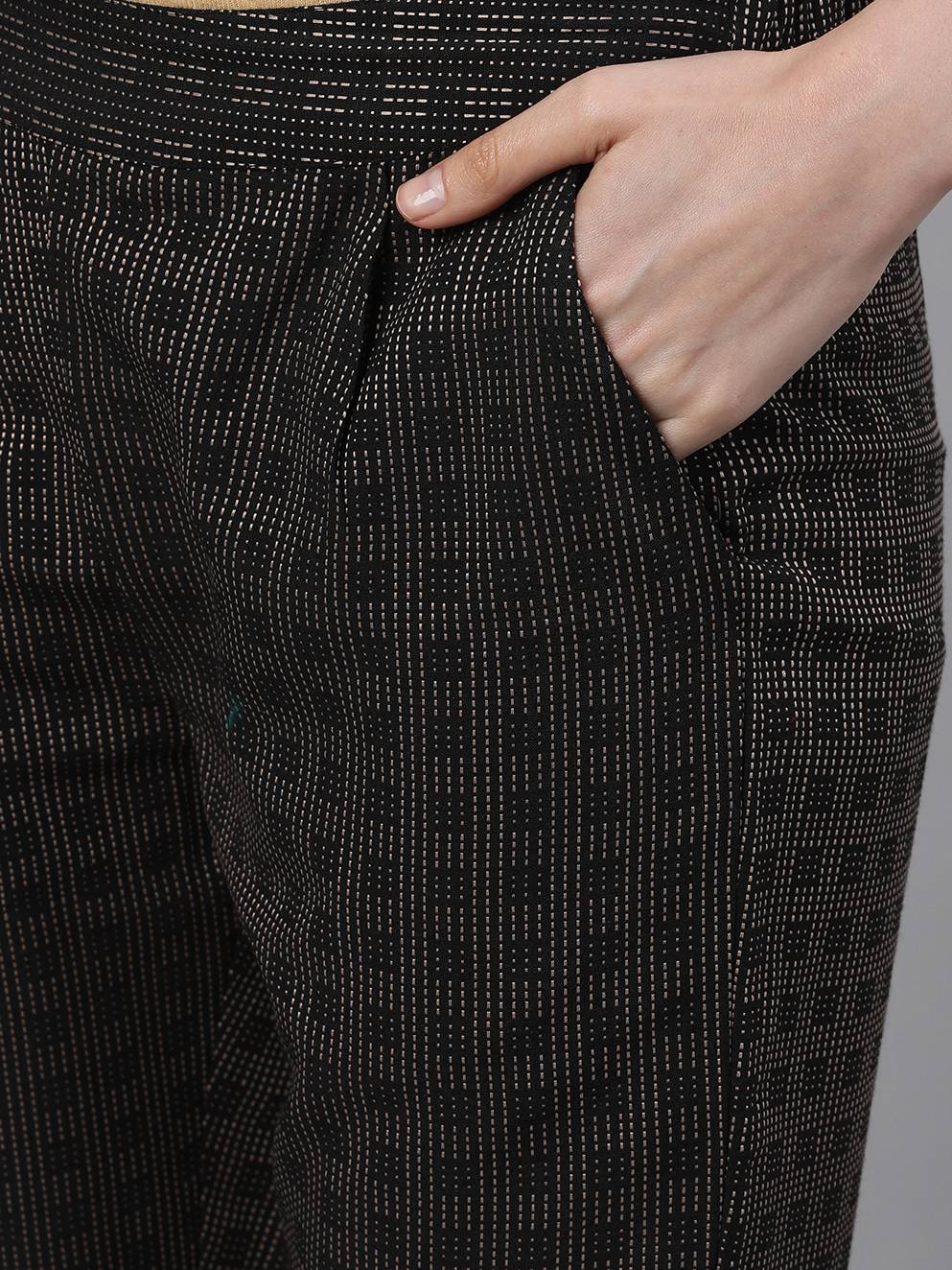 White And Black Straight Cotton Blend Kurta With Pant Set