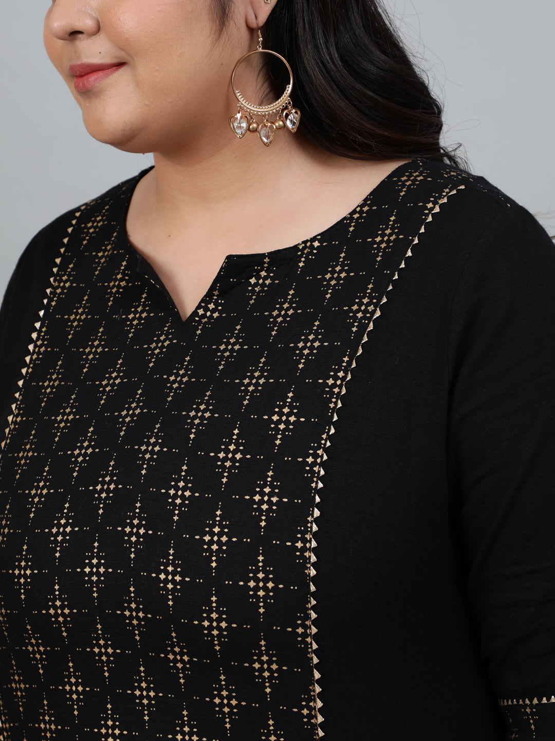 Black & Gold Printed Straight Cotton Blend Kurta With Pants