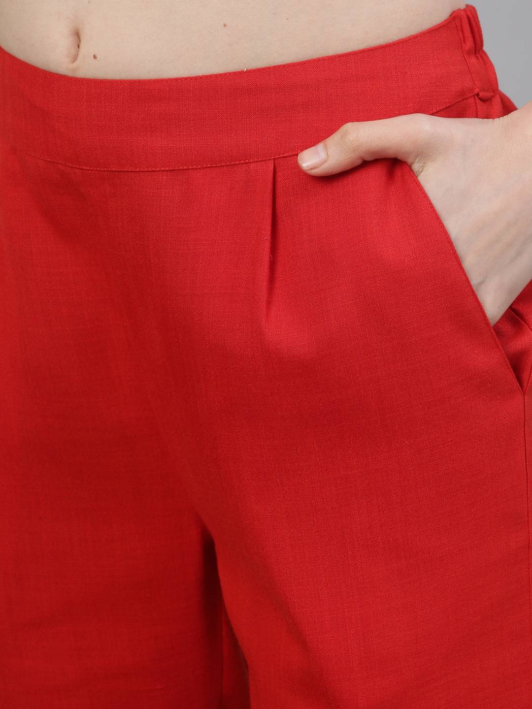 Red Solid Straight Rayon Blend Kurta With Pants