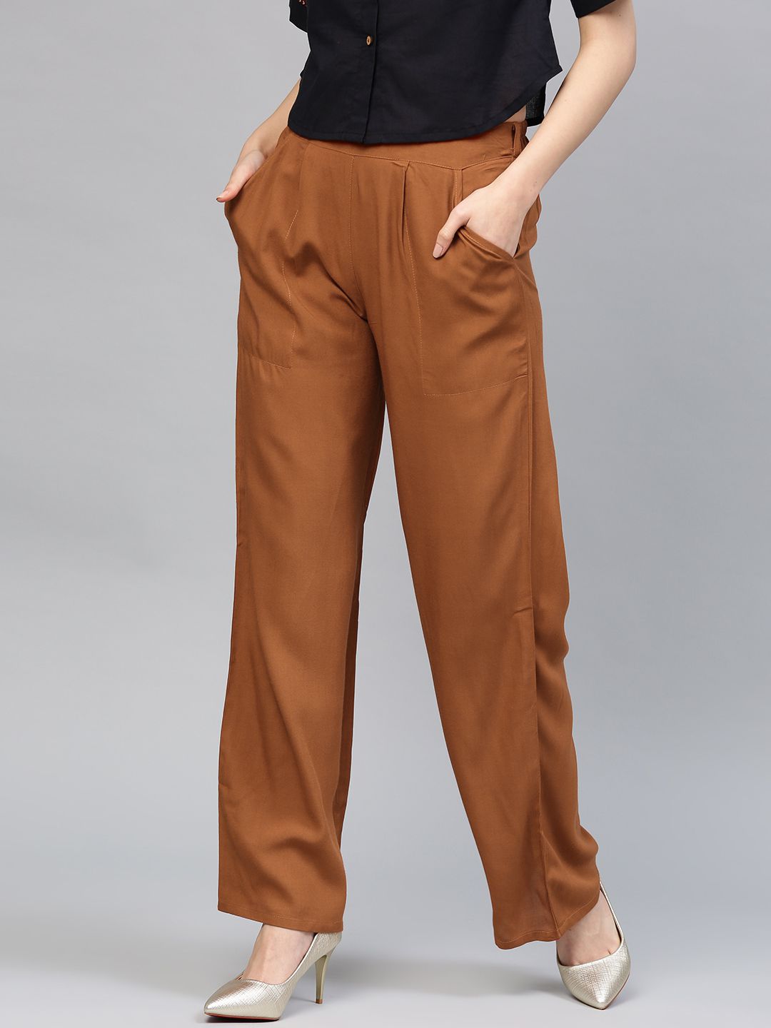 Brown Solid Rayon Palazzo