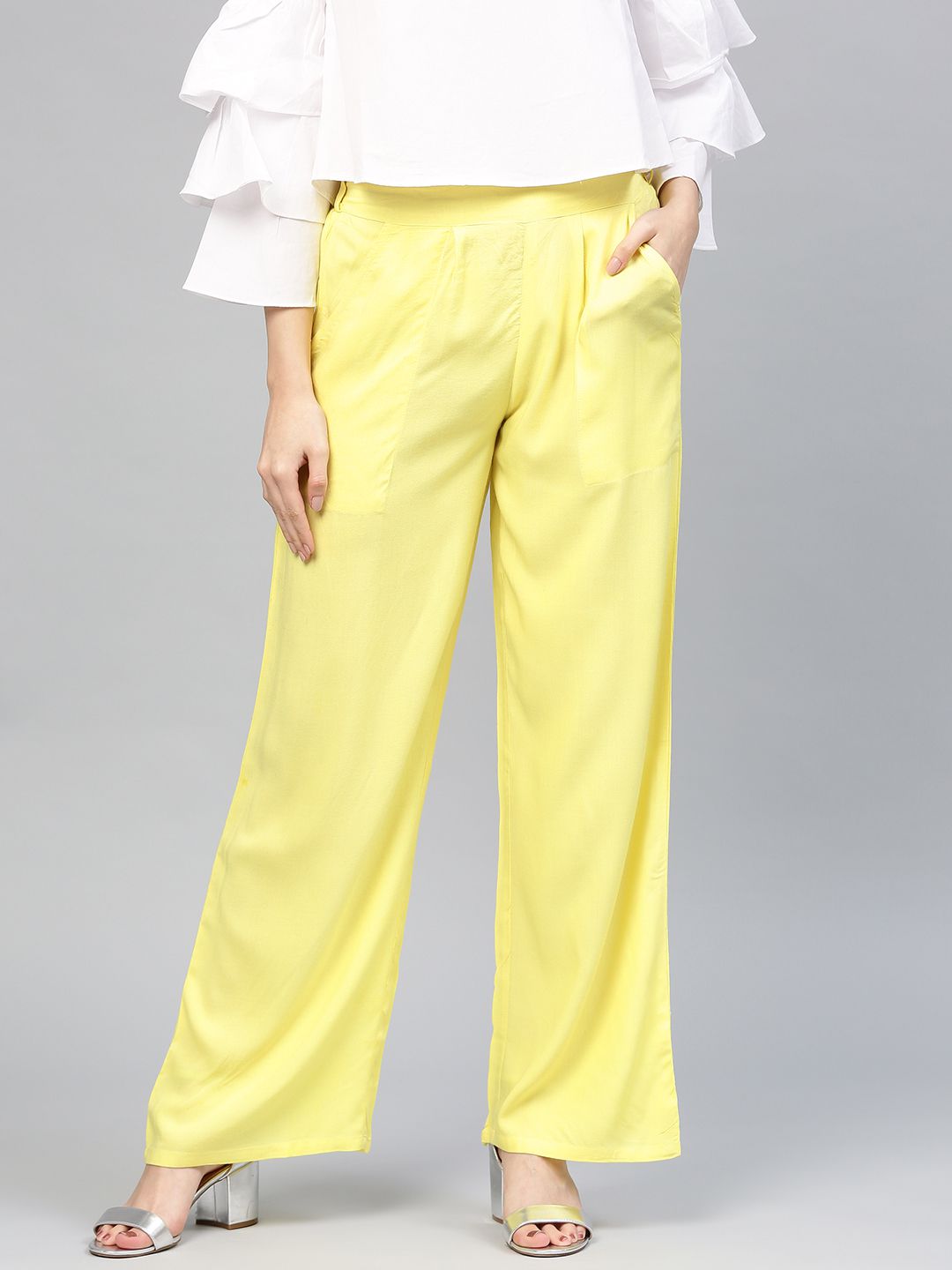 Lemon Yellow Solid Rayon Palazzo