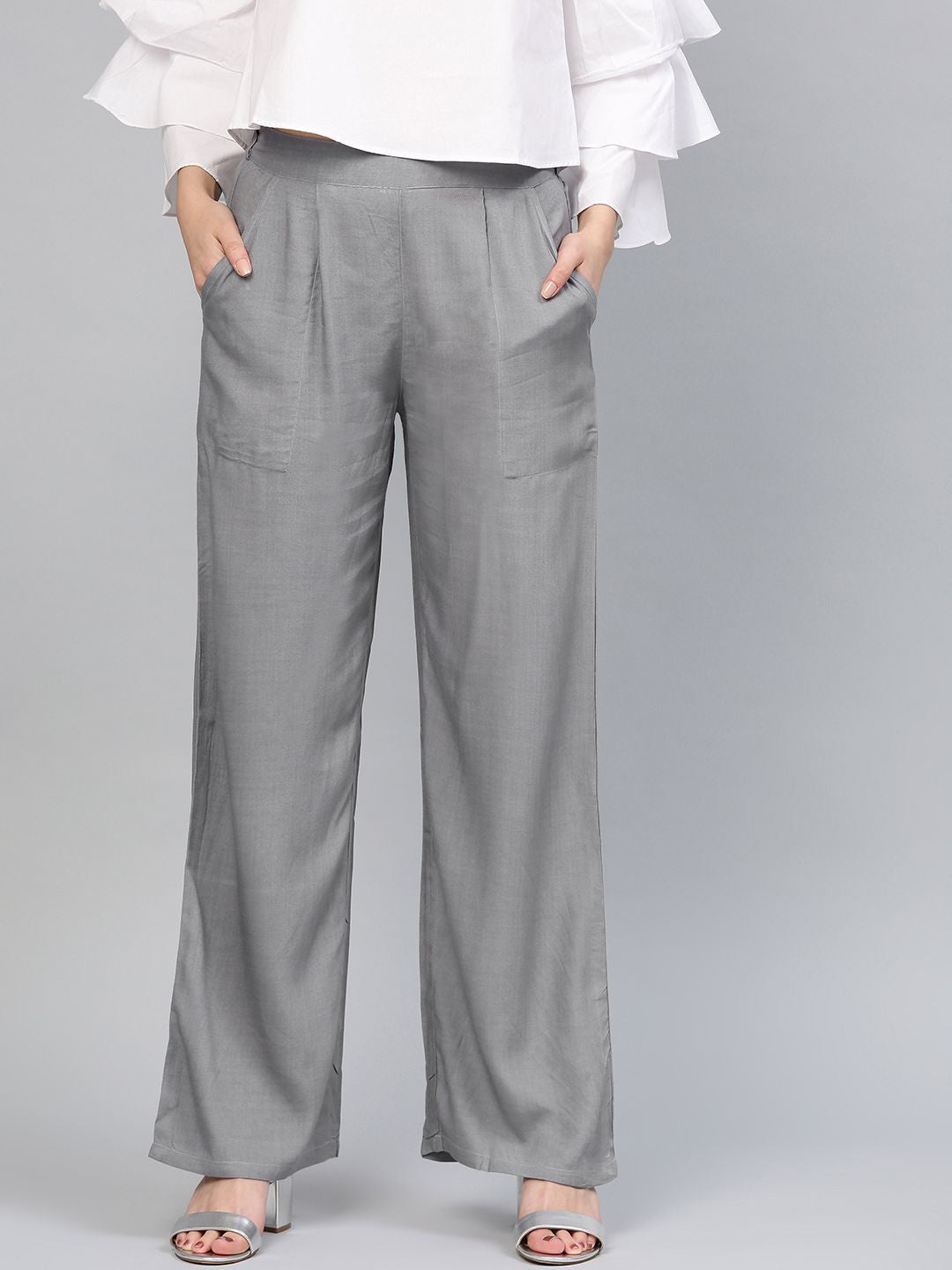 Grey Solid Rayon Palazzo