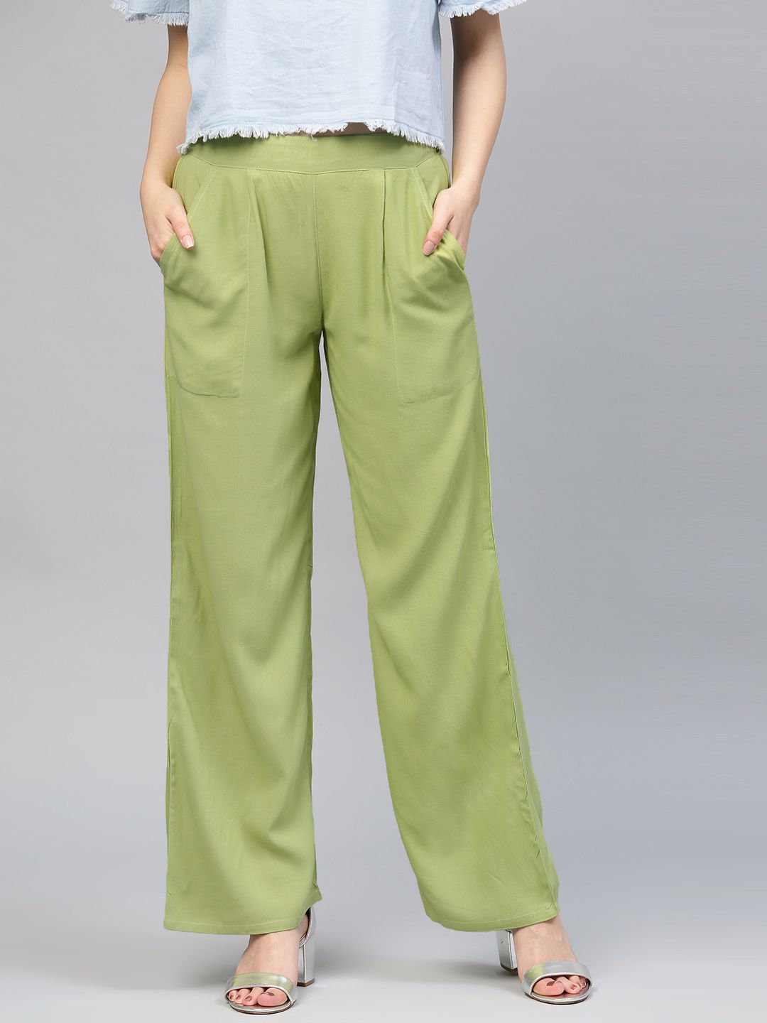 Green Solid Rayon Palazzo