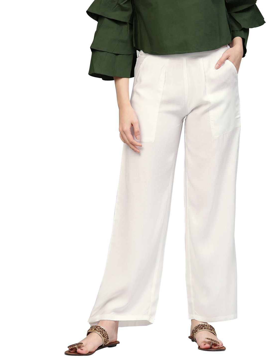 White Solid Rayon Palazzo