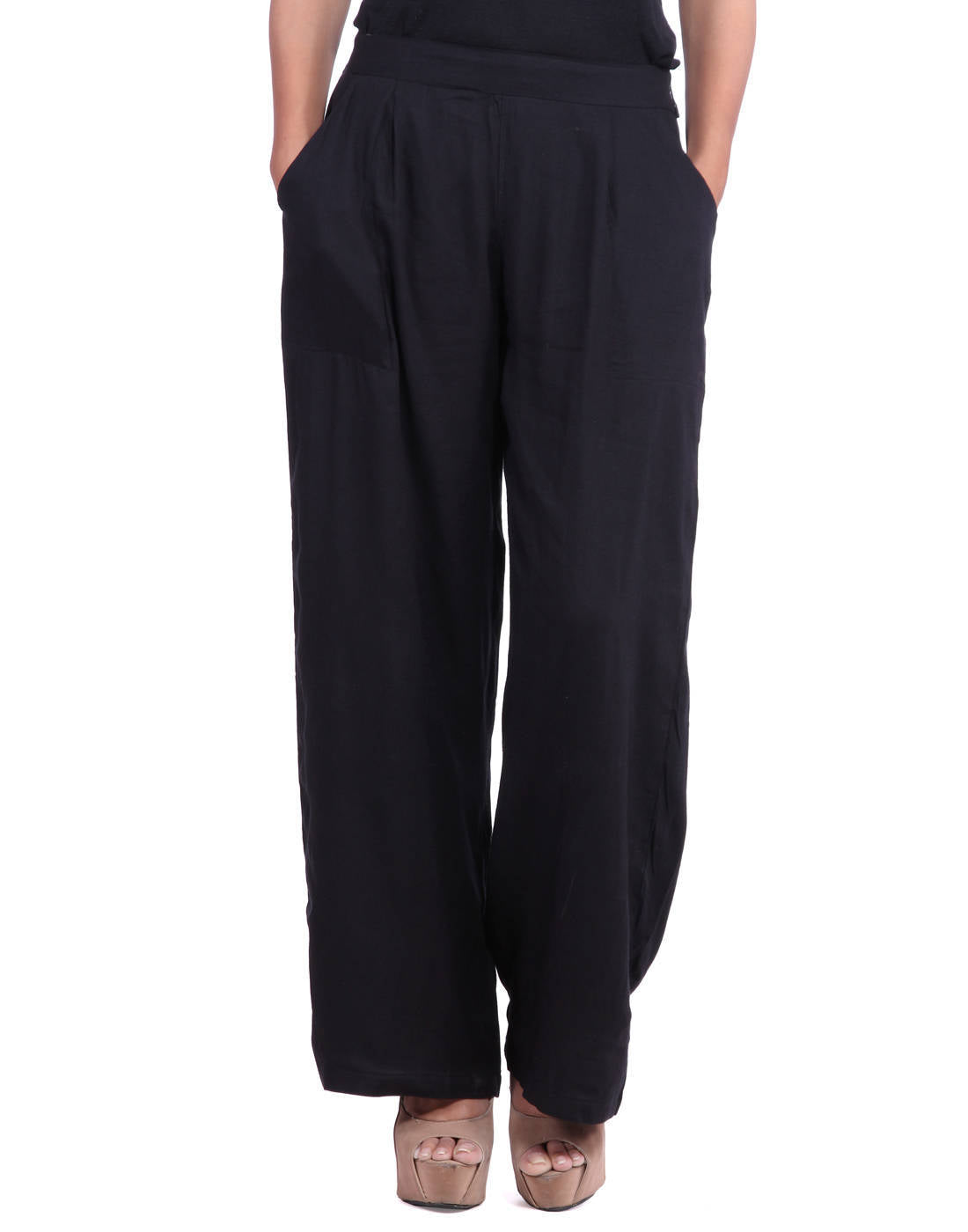 Black Solid Rayon Palazzo