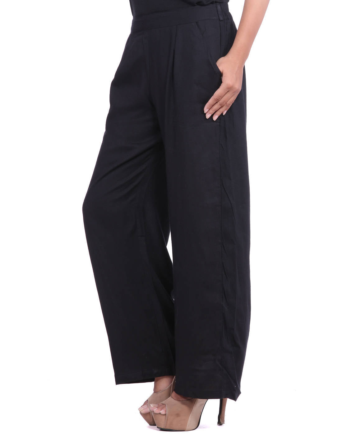 Black Solid Rayon Palazzo