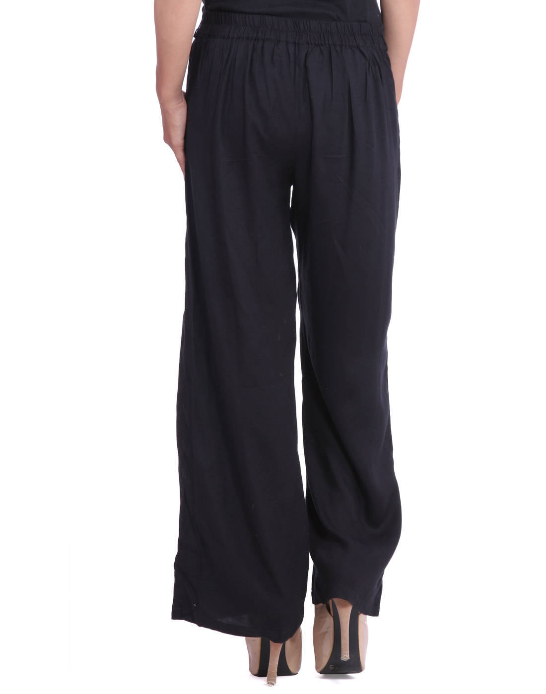 Black Solid Rayon Palazzo