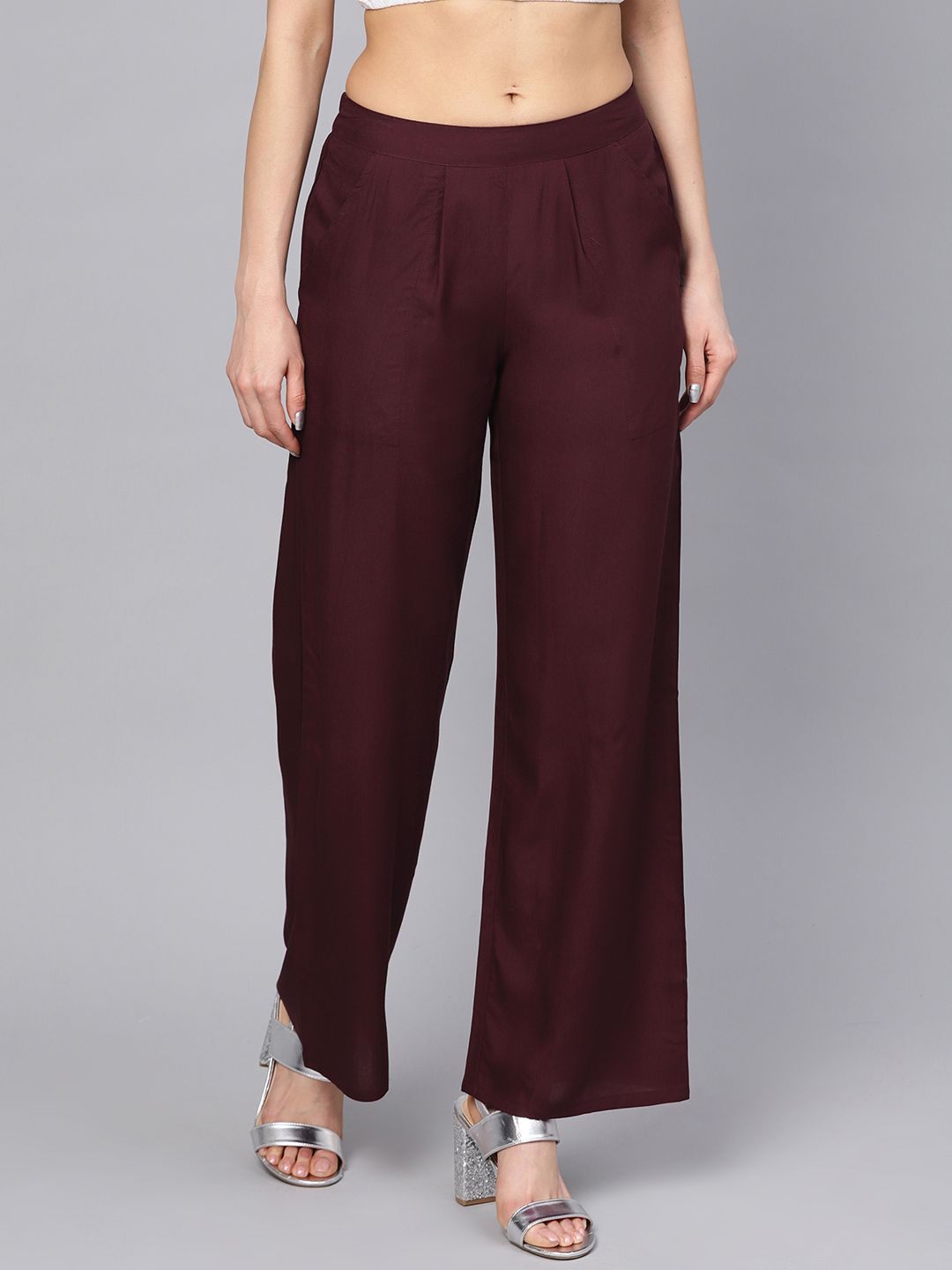 Burgundy Solid Straight Rayon Palazzo