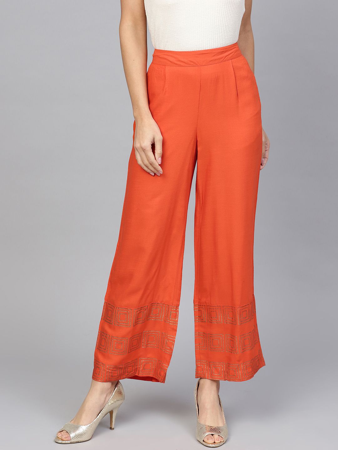 Orange Geometric Rayon Slub Palazzo