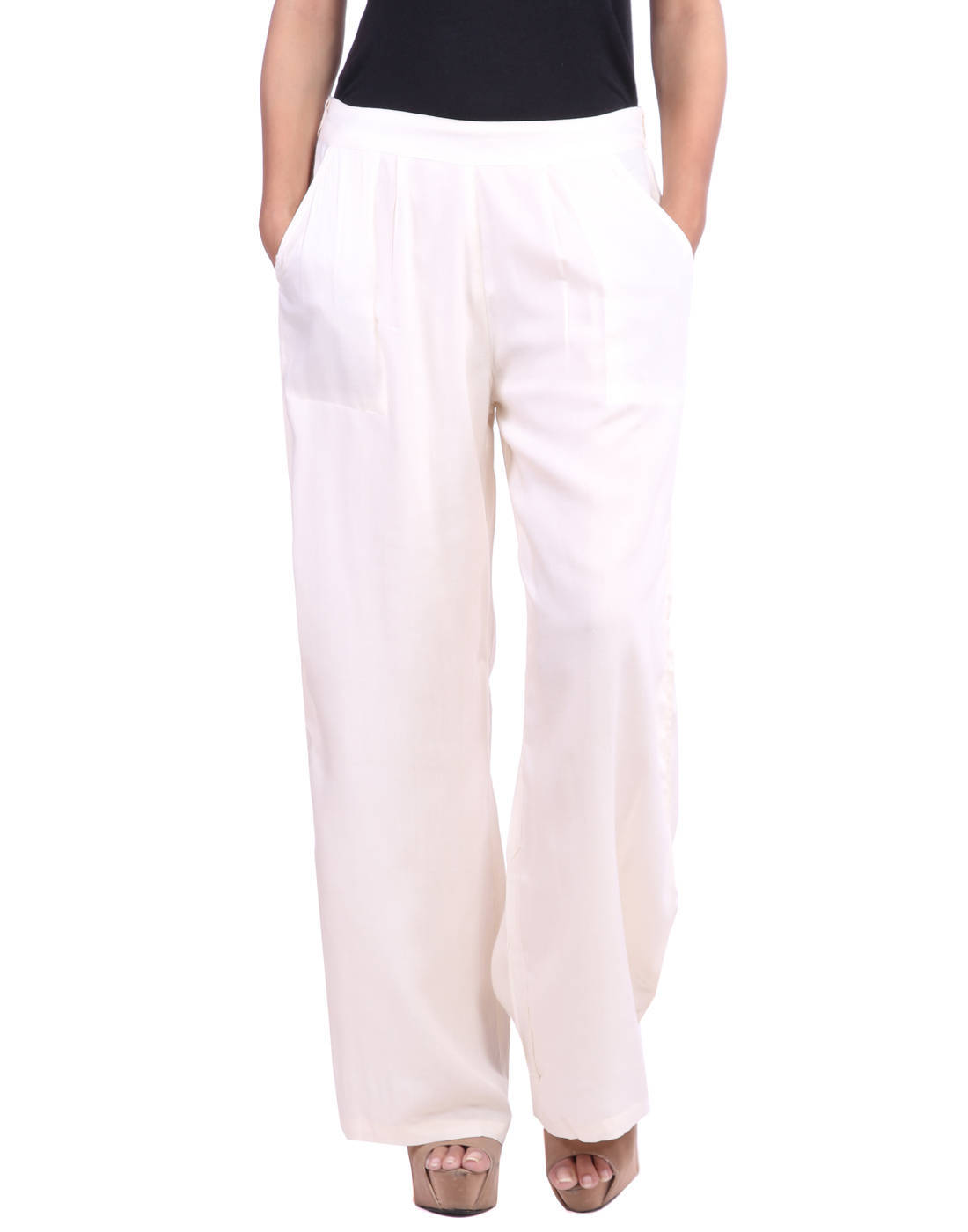 Off-White Solid Rayon Palazzo