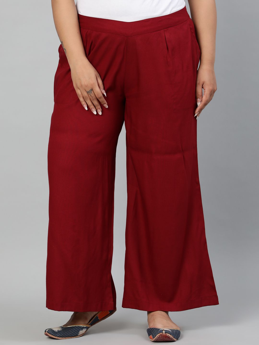 Shop Maroon Solid Rayon Palazzo