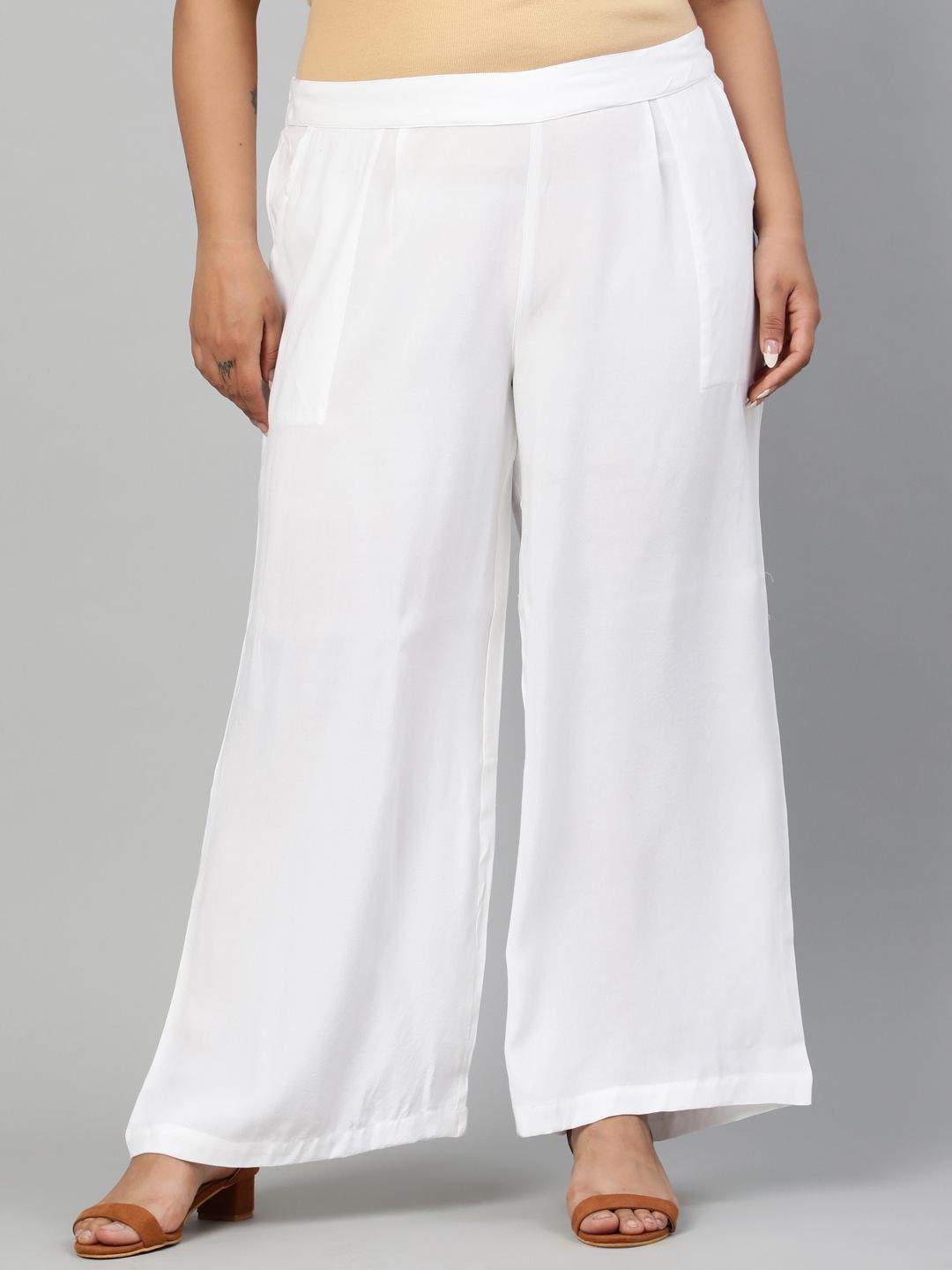 Shop White Solid Rayon Palazzo