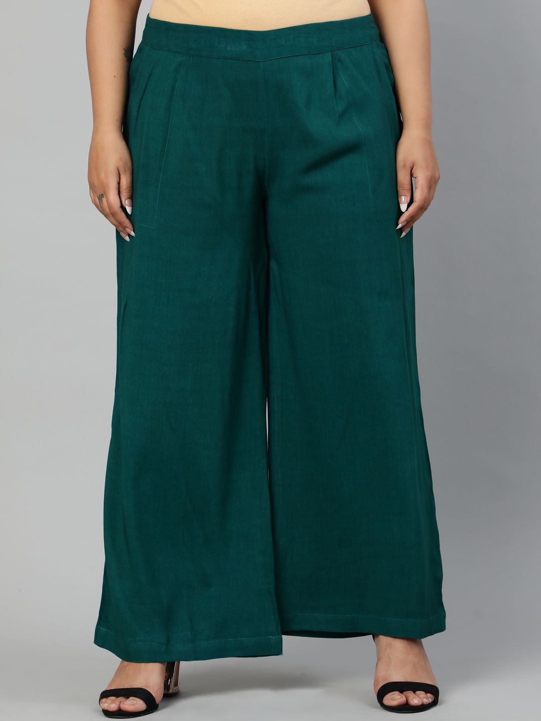 Shop Bottle Green Solid Rayon Palazzo