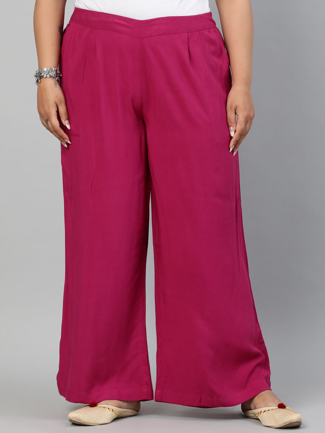 Shop Magenta Solid Rayon Palazzo