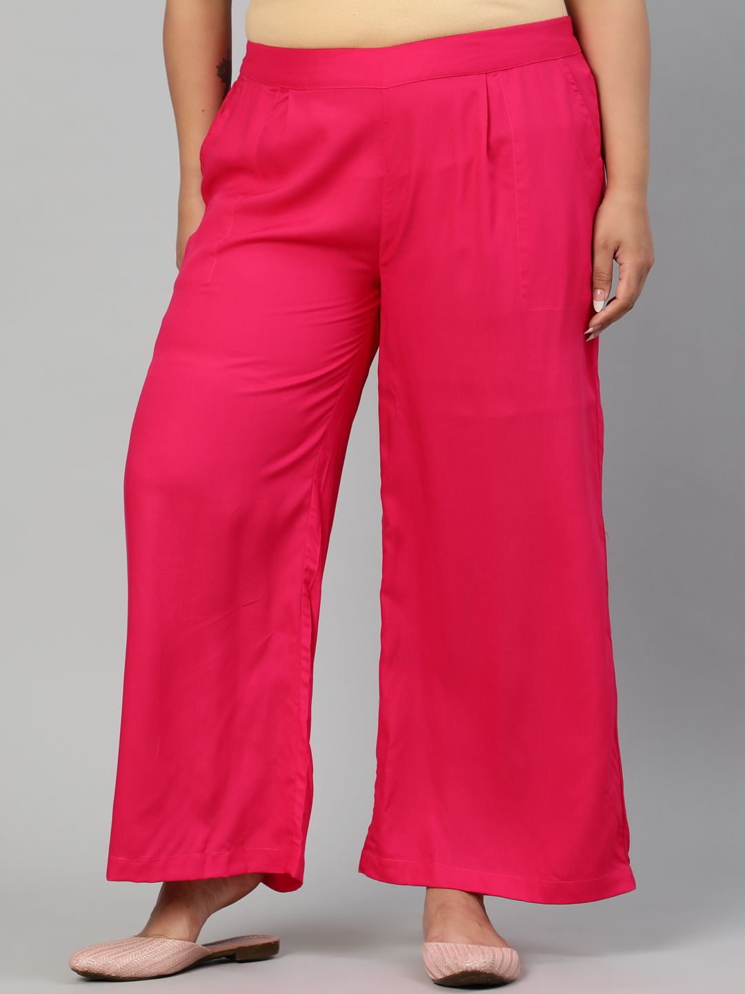 Shop Pink Solid Rayon Palazzo