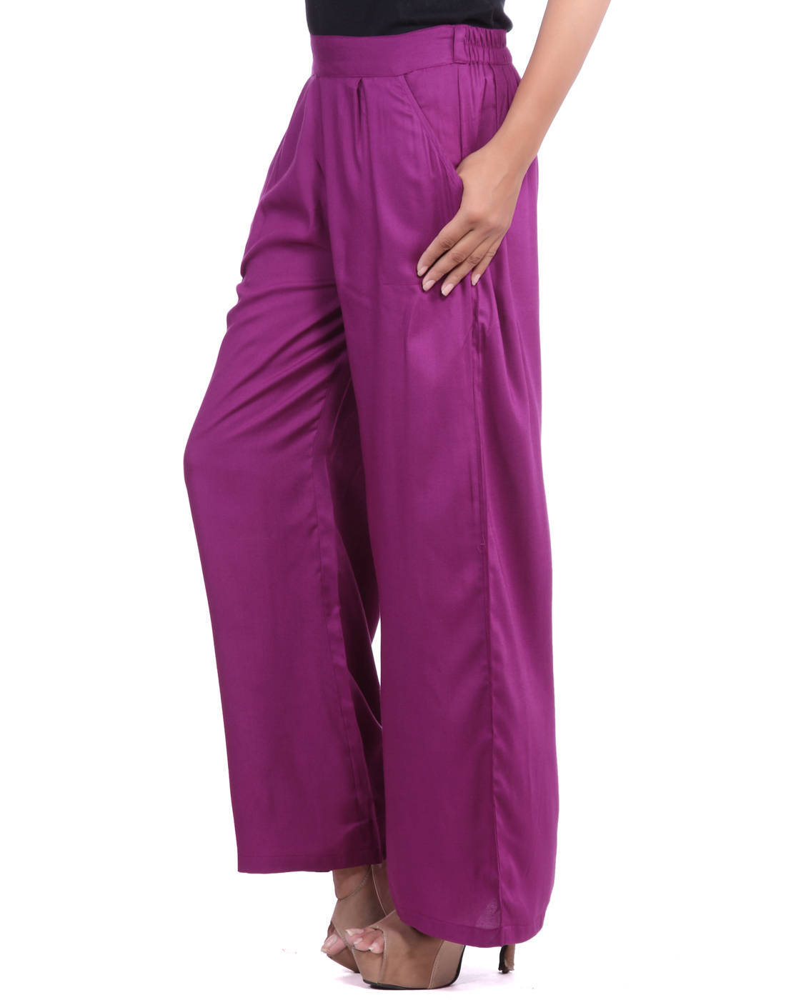 Purple Solid Rayon Palazzo
