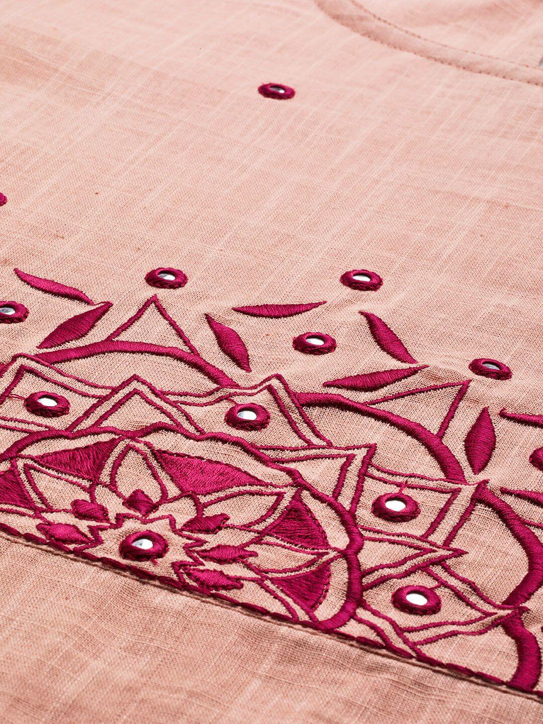 Mauve & Purple Embroidered Straight Kurta With Palazzos