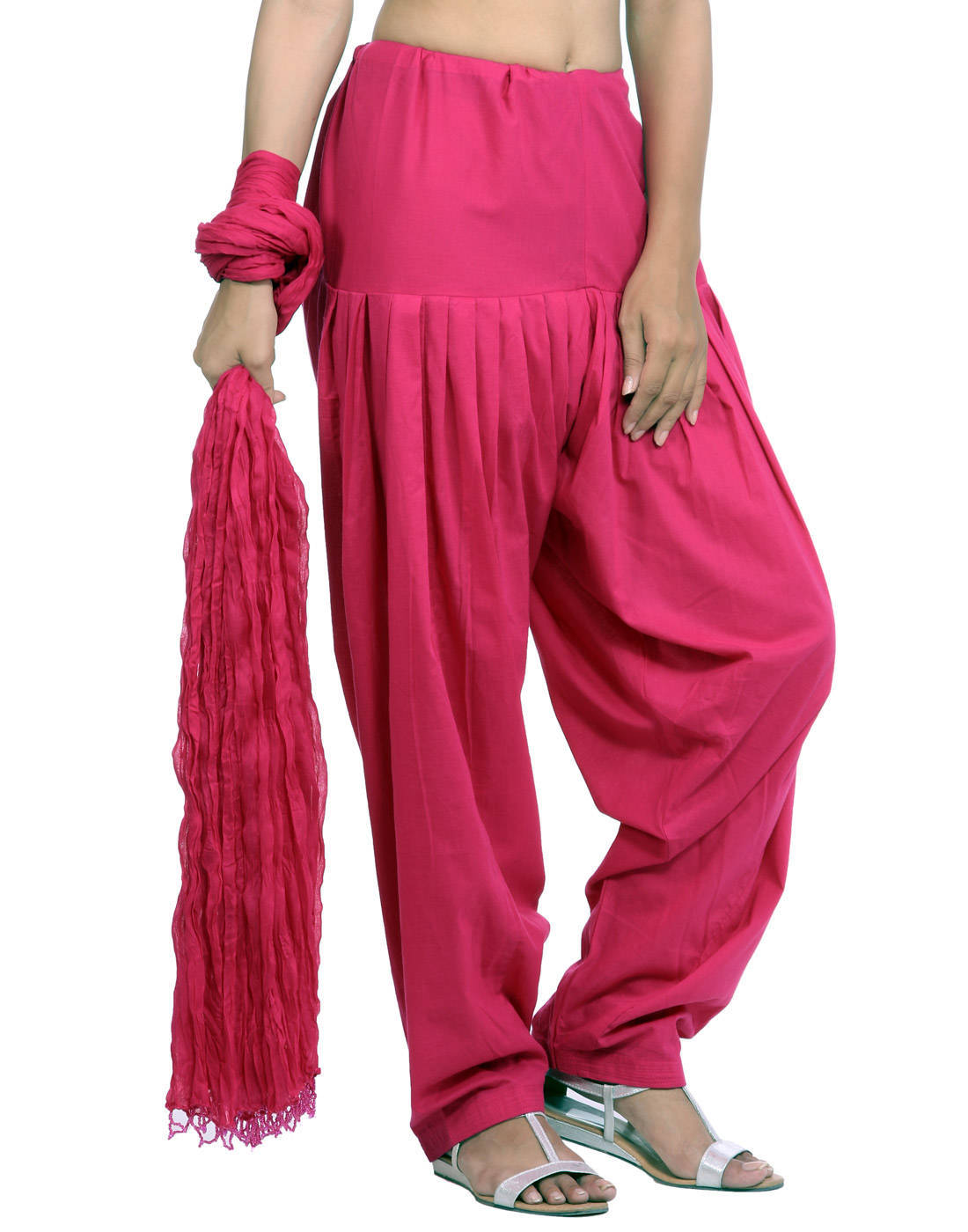 Fuschia Pink Cotton Patiala Salwar And Dupatta Set