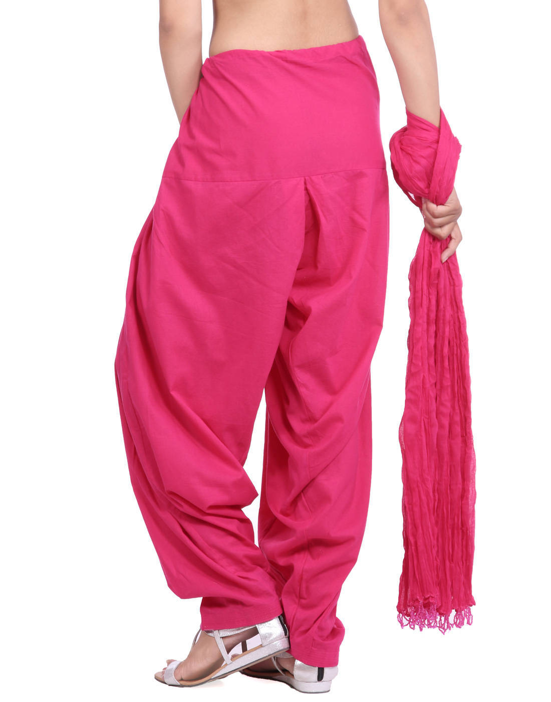 Fuschia Pink Cotton Patiala Salwar And Dupatta Set