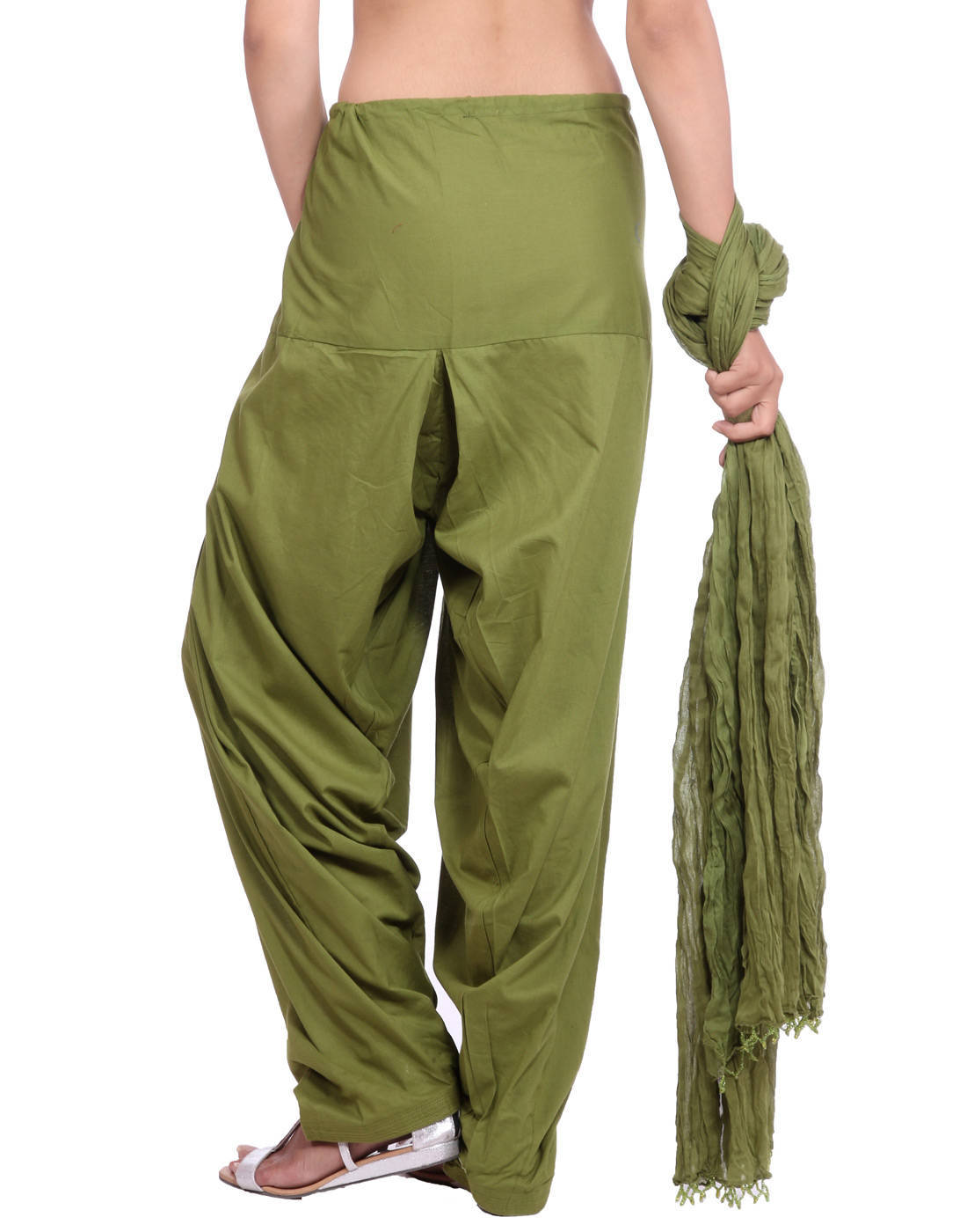 Olive Green Cotton Patiala Salwar And Dupatta Set