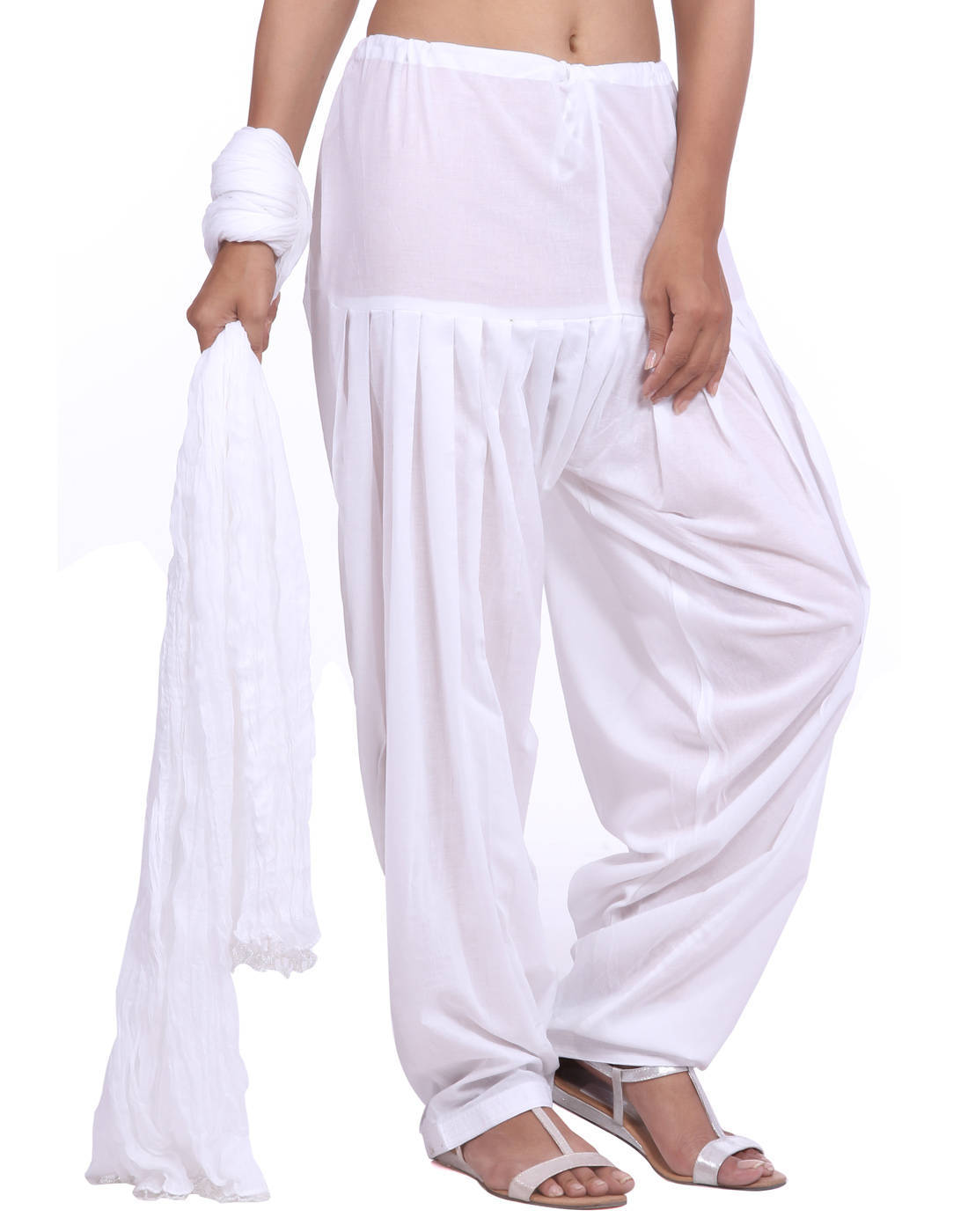 White Cotton Patiala Salwar And Dupatta Set