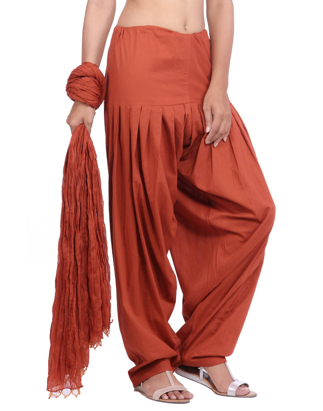 Brown Cotton Patiala Salwar And Dupatta Set