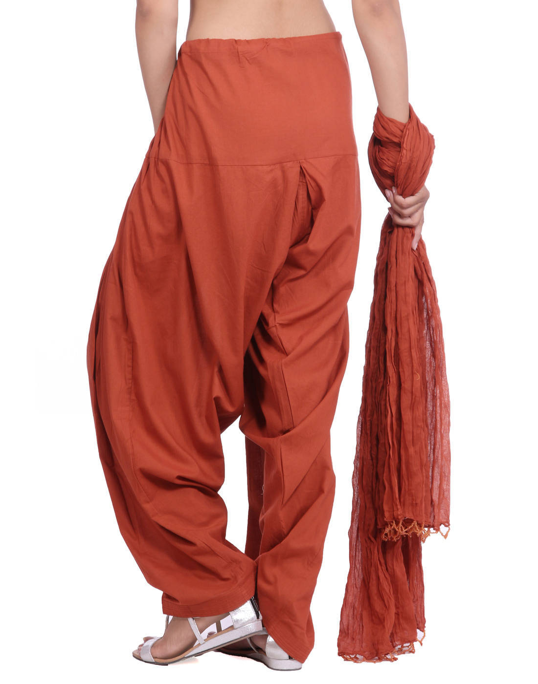 Brown Cotton Patiala Salwar And Dupatta Set