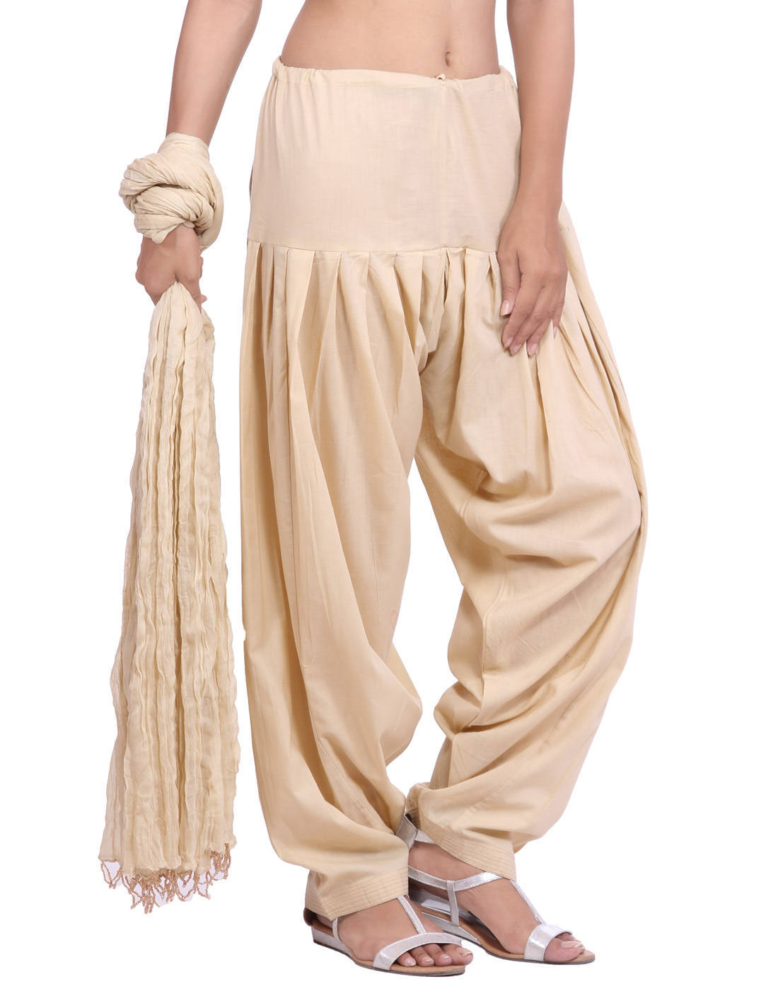 Shop Pure Cotton Cream Patiala Salwar And Dupatta Set