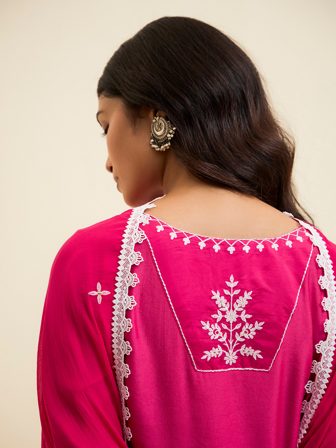 Fuchsia Resham Embroidered Kurta With Palazzo And Dupatta