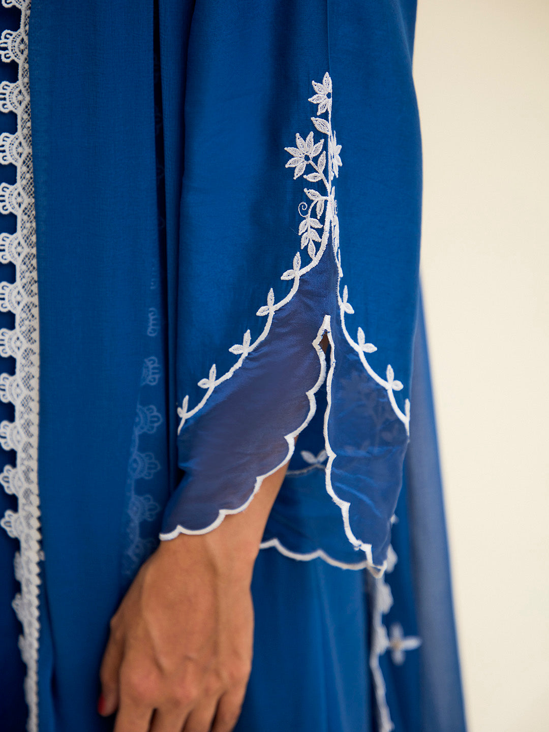 Cobalt Blue Resham Embroidered Kurta With Palazzo And Dupatta
