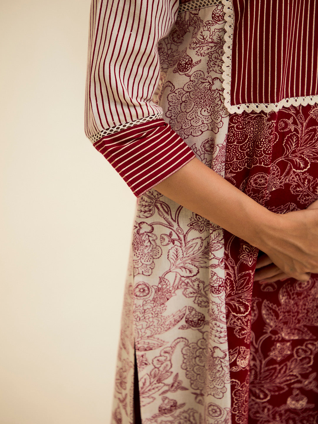 Maroon Handblock Printed Buddha Embroidered Suit Set