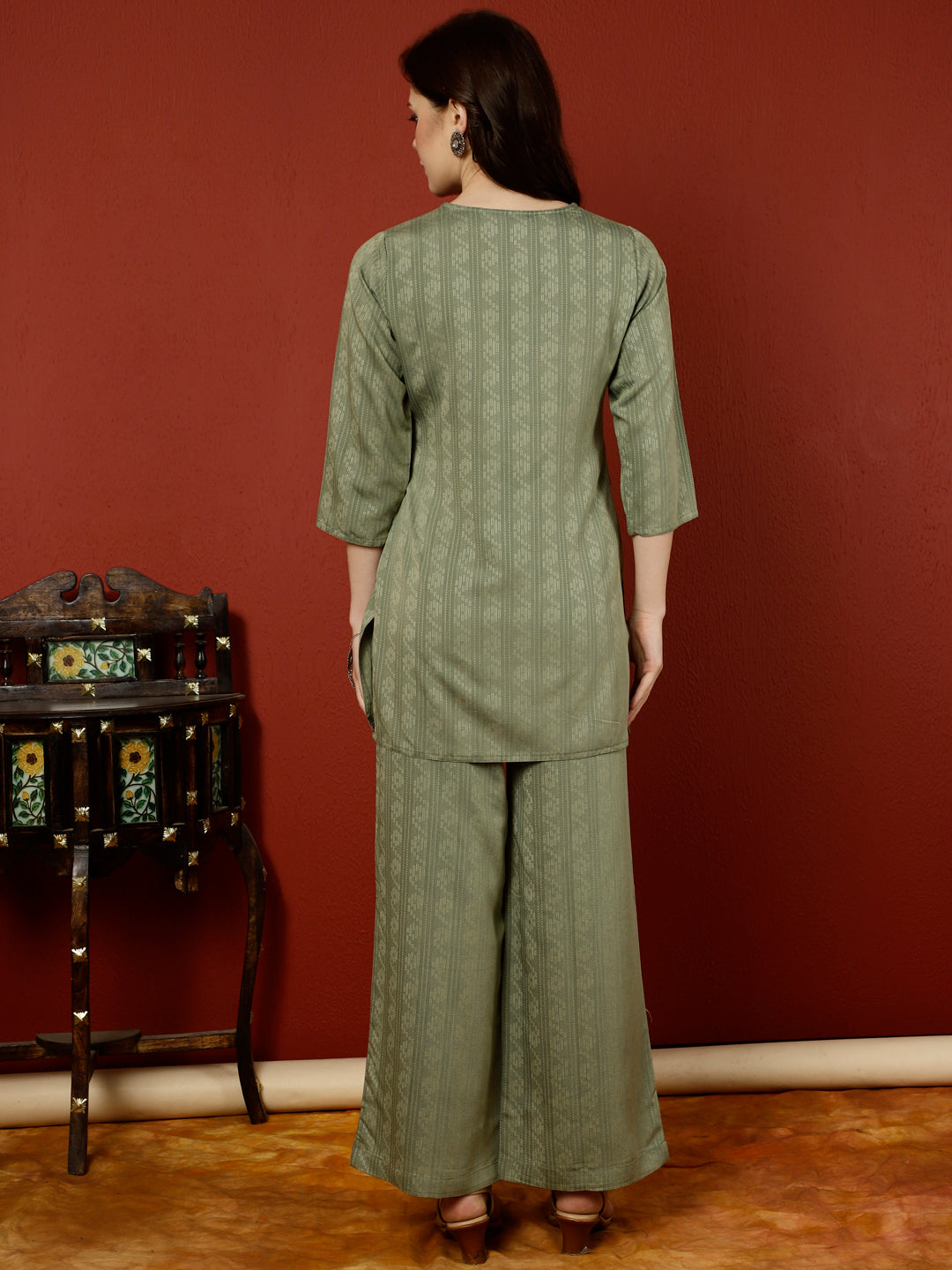 Olive Green Short Kurta With Palazzo Loungewear