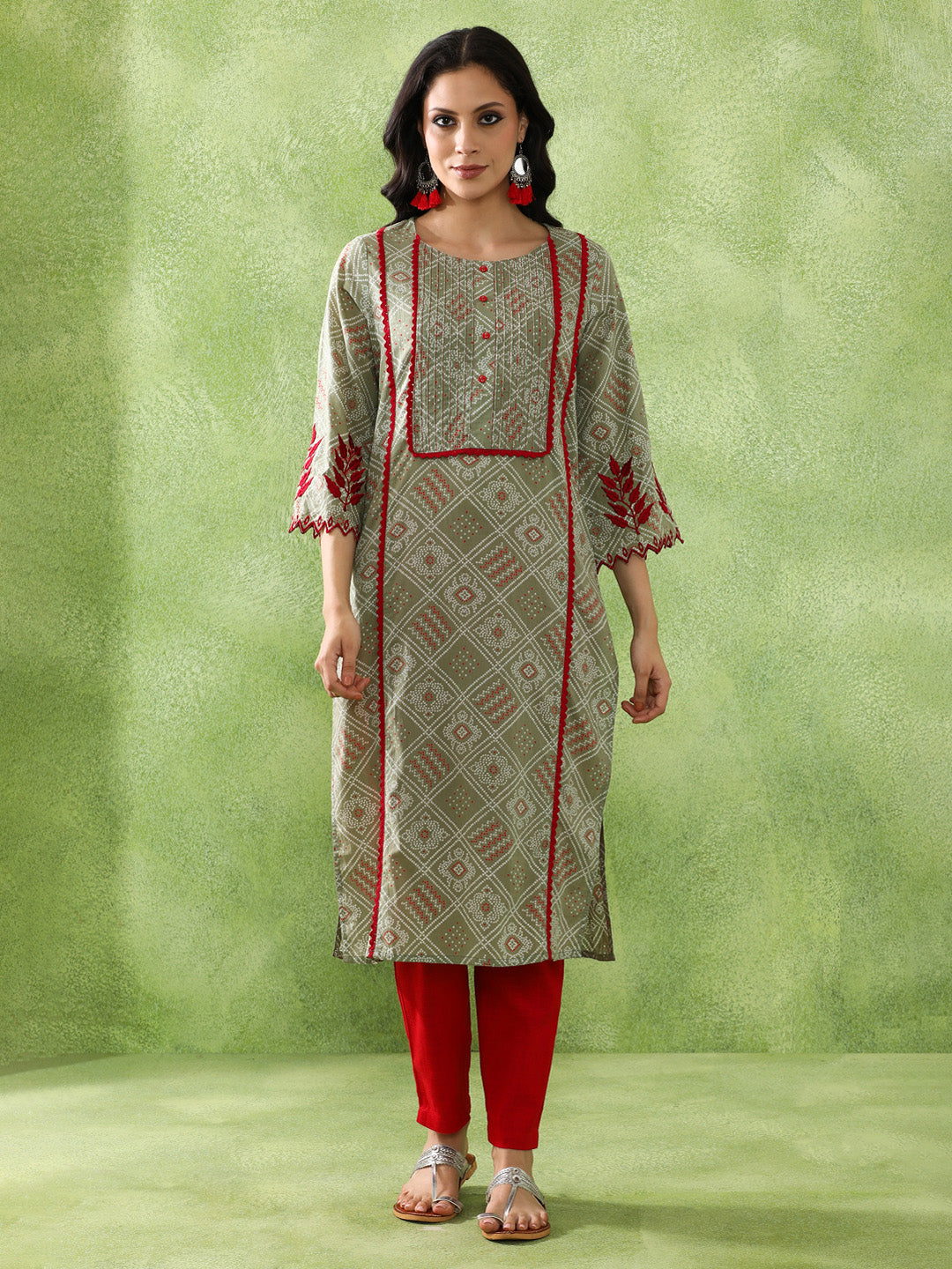Bandhani Embroidered Straight Pure Cotton Kurta