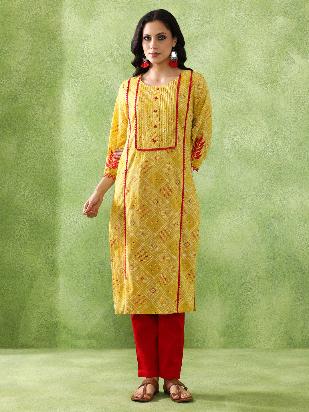 Bandhani Embroidered Straight Pure Cotton Kurta