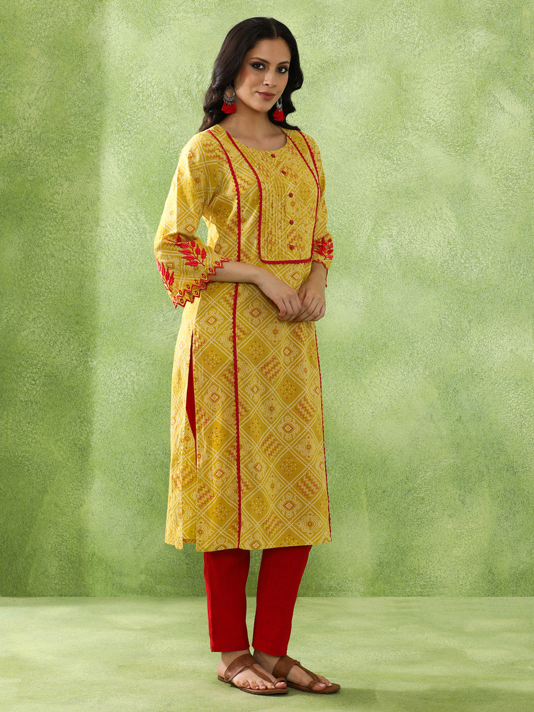 Bandhani Embroidered Straight Pure Cotton Kurta