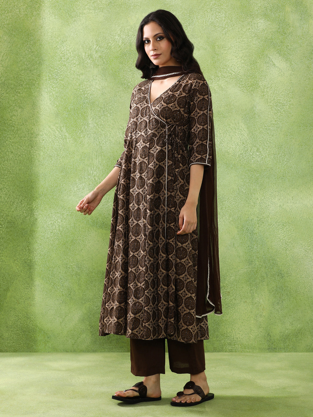 Floral Embroidered A-Line Pure Cotton Kurta & Trousers Sets