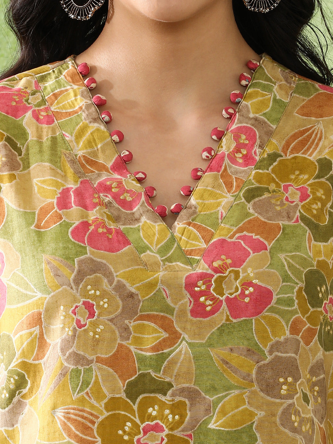 Floral Embroidered A-Line Cotton Blend Kurta & Trousers Sets