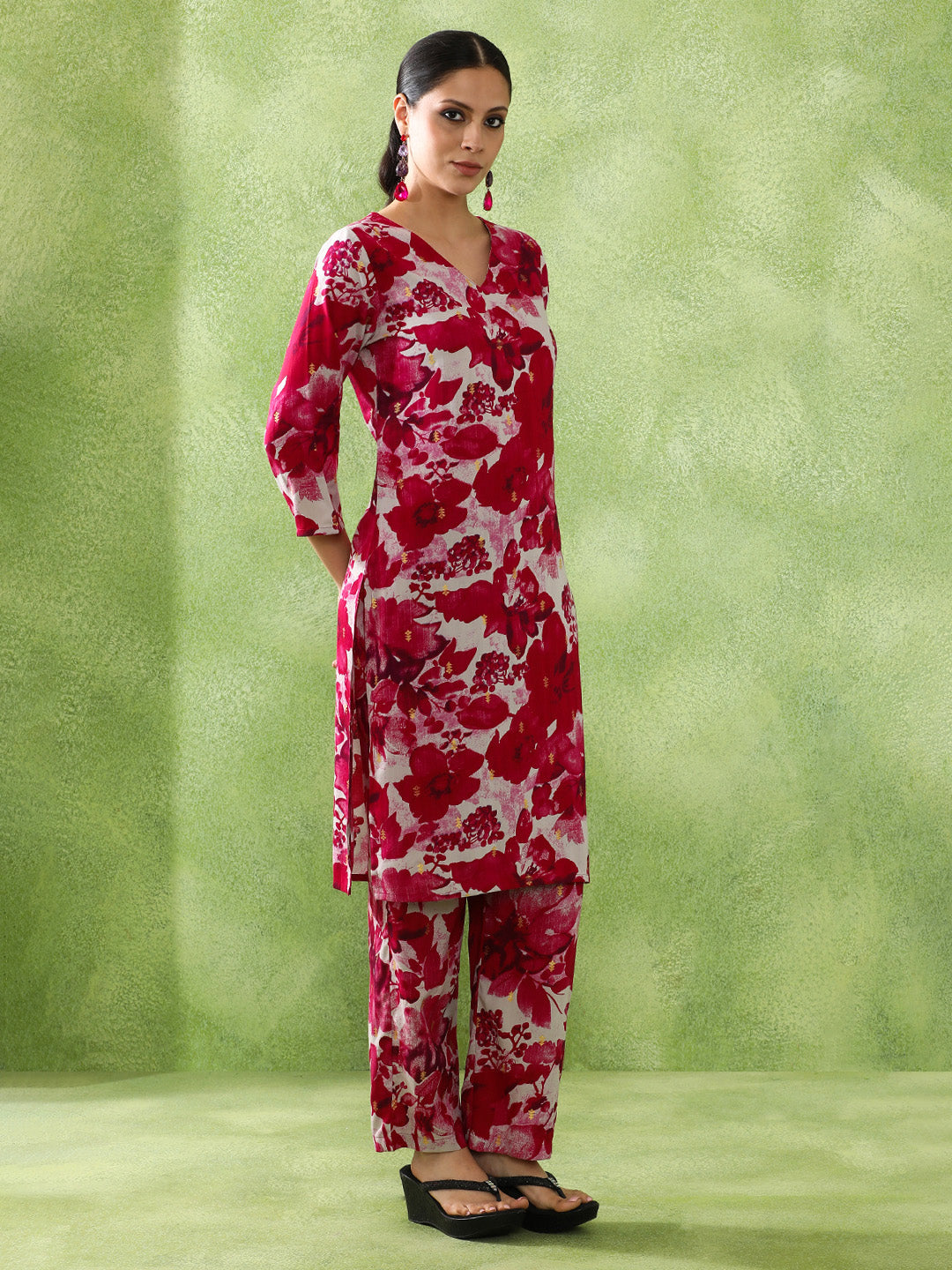 Floral Embroidered Straight Kurta & Trousers Sets