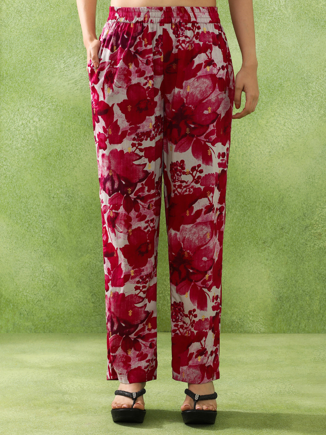 Floral Embroidered Straight Kurta & Trousers Sets