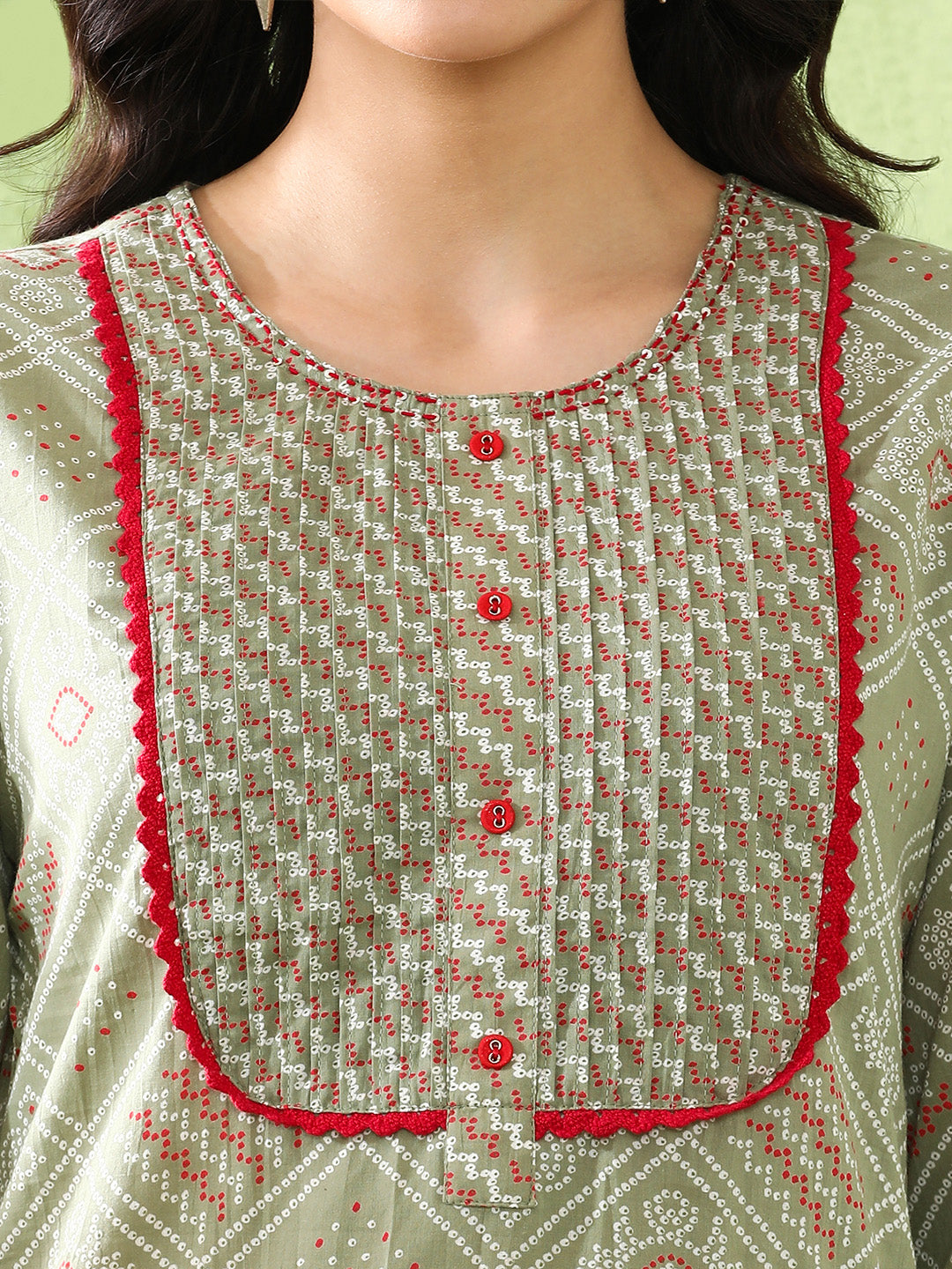 Bandhani Embroidered Straight Pure Cotton Kurta & Trousers Sets