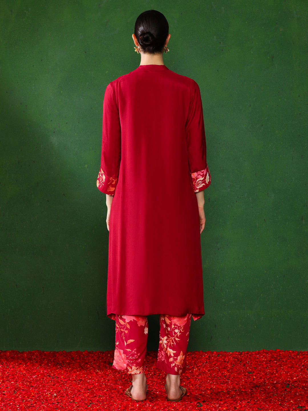 Floral Solid A-Line Kurta & Trousers Sets
