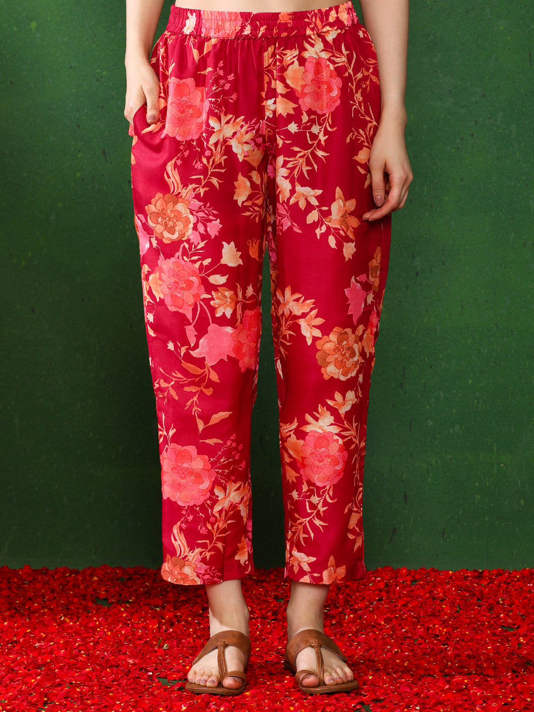 Floral Solid A-Line Kurta & Trousers Sets