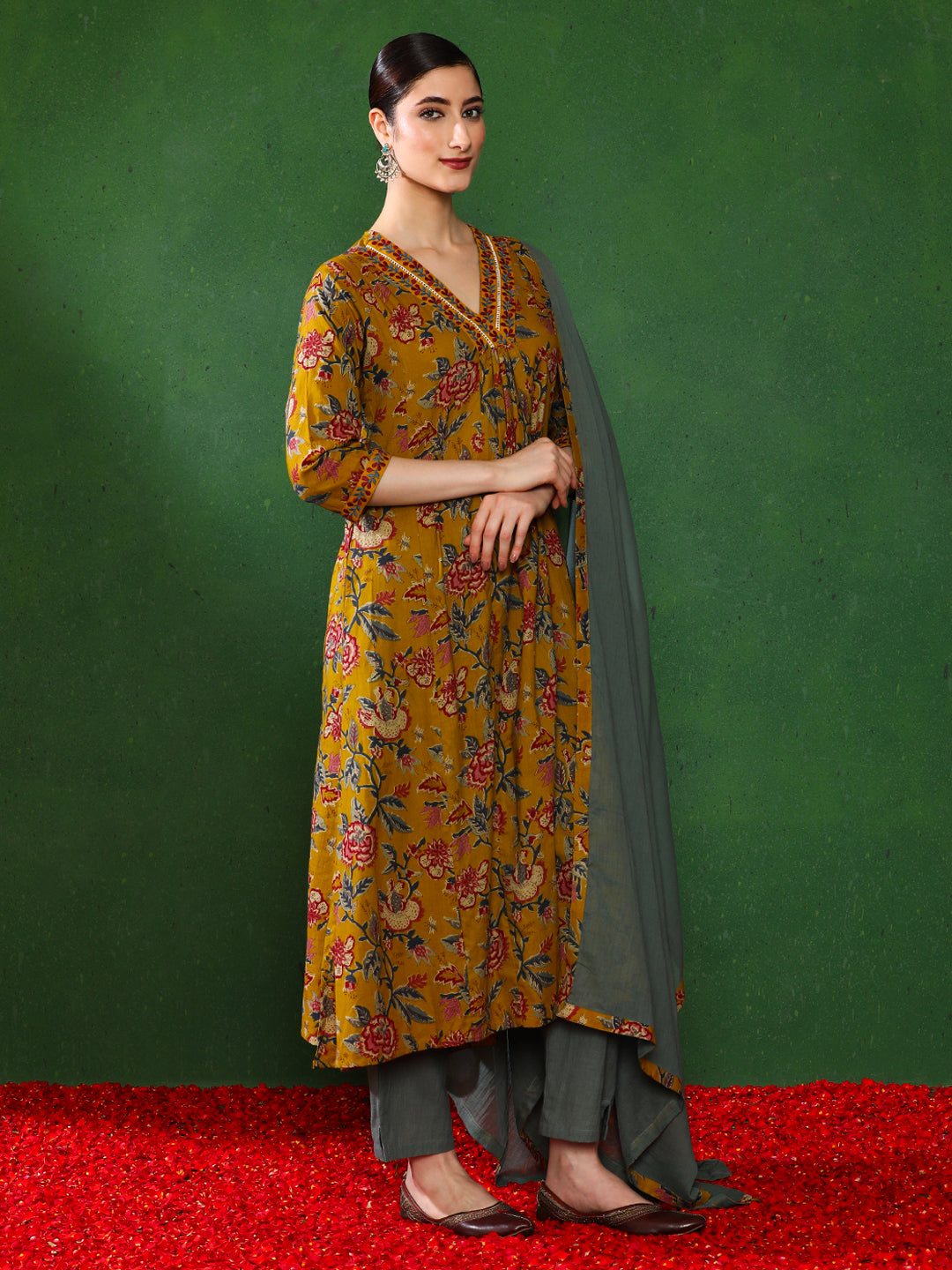 Floral Embroidered A-Line Kurta & Trousers Sets
