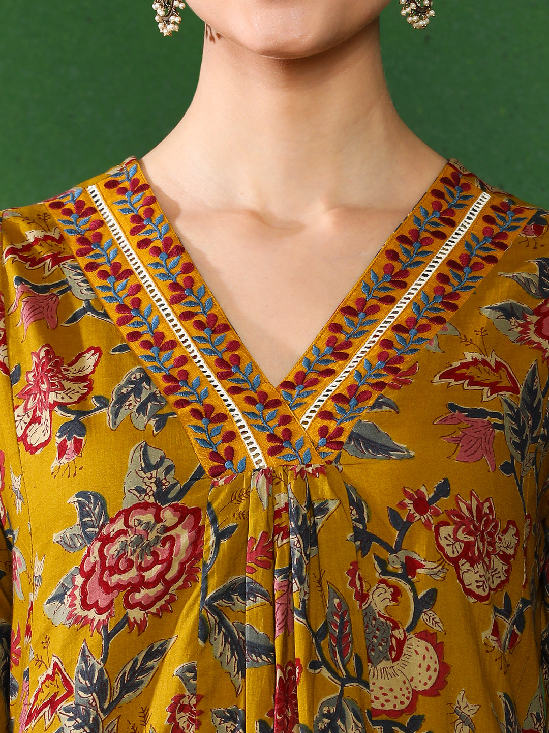 Floral Embroidered A-Line Kurta & Trousers Sets