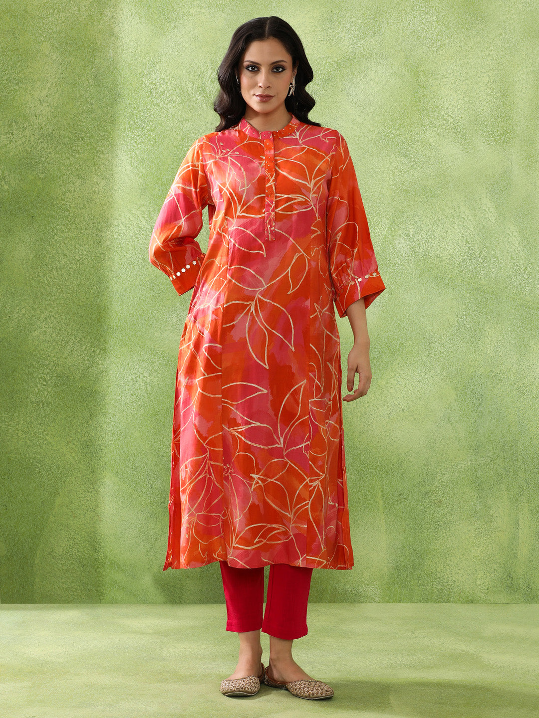 Floral Embroidered Straight Cotton Blend Kurta