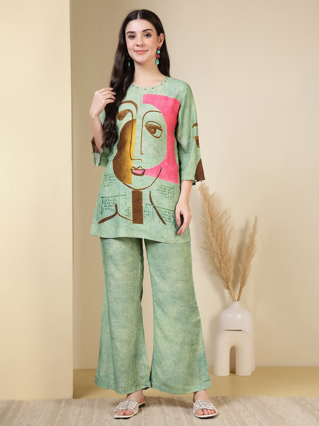 Abstract Embroidered Straight Kurta & Trousers Sets